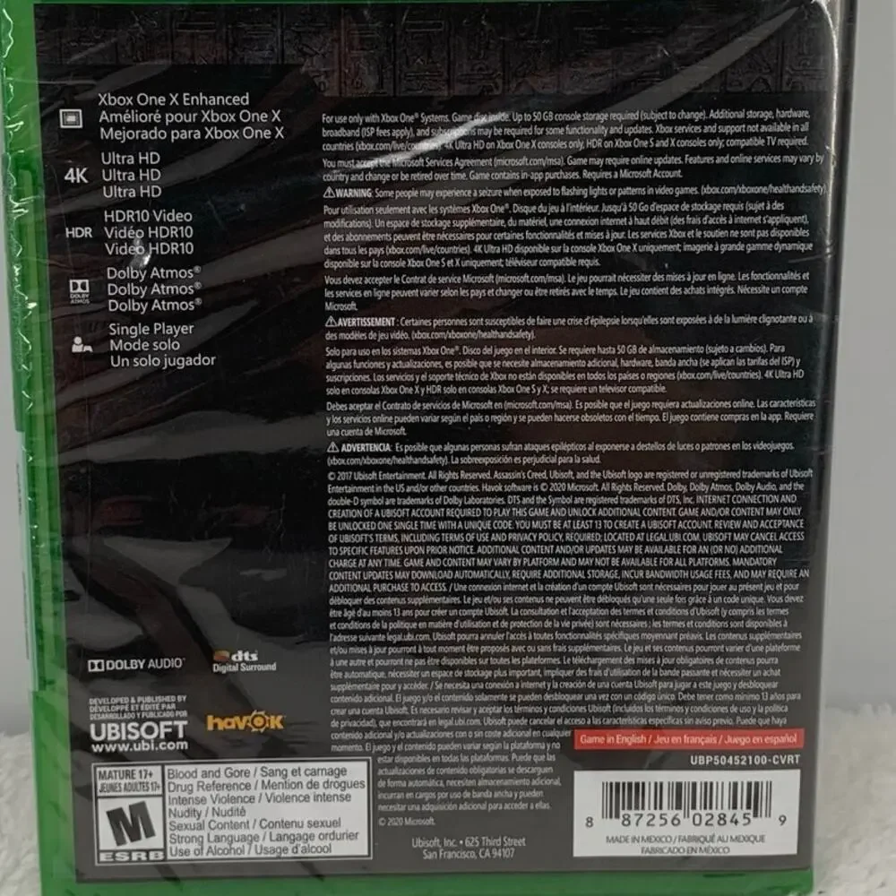 Assassin's Creed Origins Game Microsoft Xbox One Sealed Greatest Hits 4k Ultra